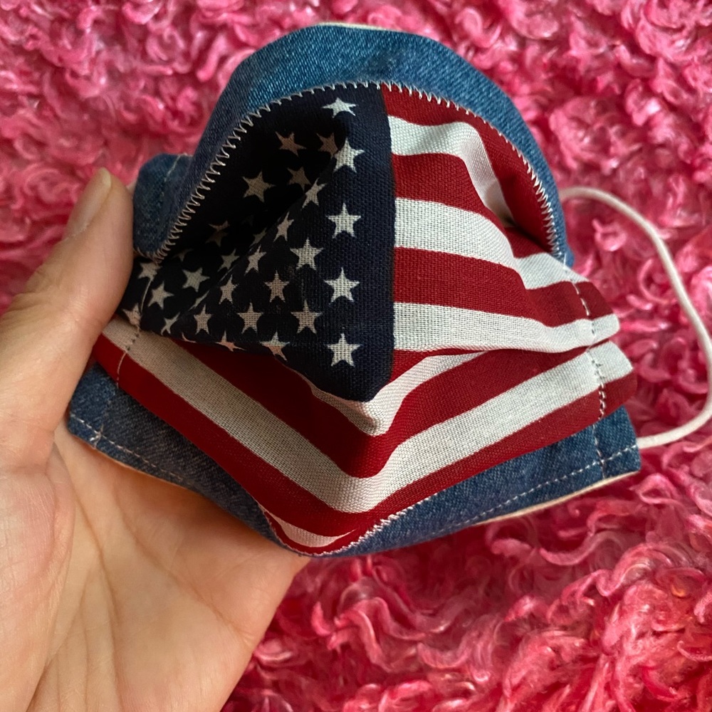1 small child kid face mask USA flag homemade new